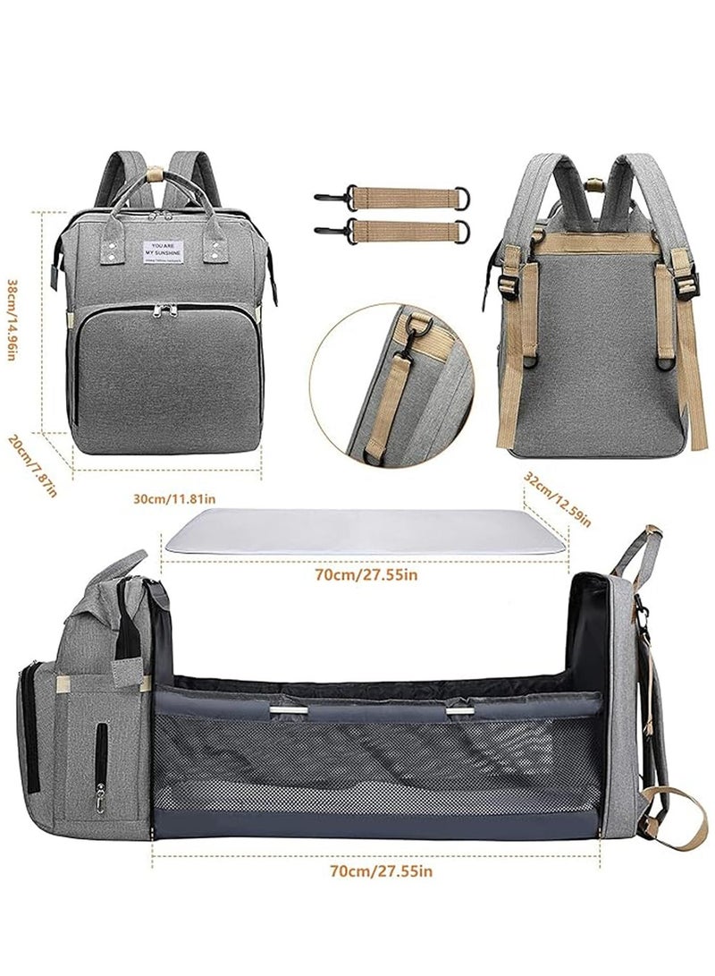 أرابايت حقيبة أطفال، حقيبة ظهر للحفاضات، حقيبة مومياء محمولة متعددة الوظائف مع USB، مقاومة للماء، سرير أطفال قابل للطي مع حامل أطفال، مظلة شمس، وسادة حفاضات، حقيبة حفاضات أطفال للسفر - Image 3